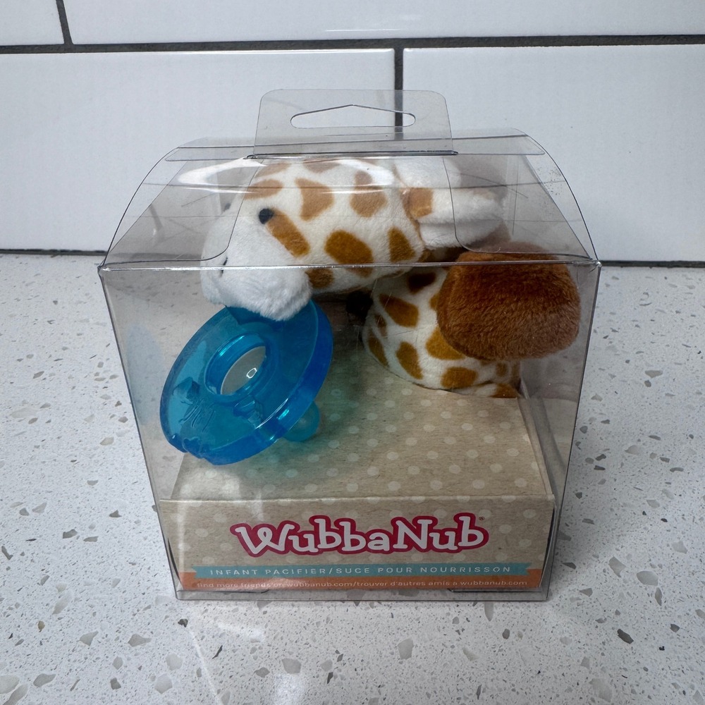 WubbaNub Infant Pacifier Plush Giraffe Brown Tan Blue Silicone NIB